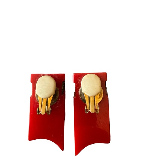 Extremely rare Bakelite red ribbon bow set. Bracelet, earrings, pin. VGUC - Picture 11 of 11